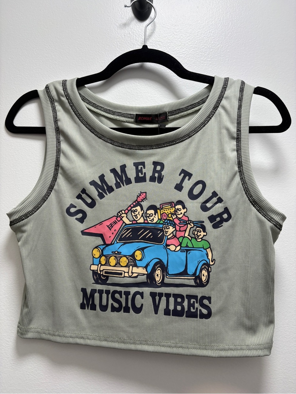 Summer Tour Music Vibes Cropped Tank Top - Light Sage/grey